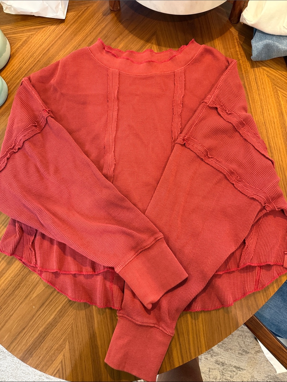 Free people Waffle-Knit Long Sleeve Top in Rose Red